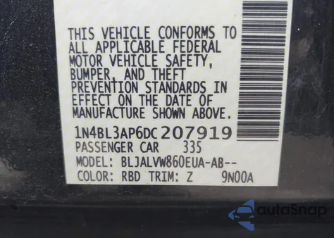 2013 Nissan Altima 3.5 Sl из США, поврежденный, VIN 1N4BL3AP6DC207919